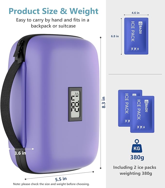 Insulin Cooler Travel Case with Temperature Display, TSA Approved Diabetic Cooling Bag for Insulin Pens and Supplies, Refrigerated Medicine Organizer with 2 Ice Packs