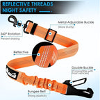 Lukovee Dog Seatbelt Leash for Cars, 2 Pack Pet Safety Car Seat Belt with Adjustable Buckle & Reflective Bungee, Connect Dog Harness in Vehicle Car Dogs Restraint Travel Daily Use (Orange)