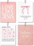 Trendy Pink Christian Bible Car Air Freshener 4 Pcs - Girly Coquette Bow Love Like Jesua Air Freshener Hanging Decor for Cars Closet Drawer Books, Girly Car Accessories Mirror Decor for Women