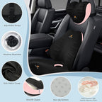 NS YOLO Ergonomic Car Seat Cushion with Comfort Memory Foam Neck Pillow, Car Pillow,Lumbar Support and Big Size Soft Seat Cushion for Driving Seat,Office Chair and Wheel Chair (Black and Pink-3 pcs)