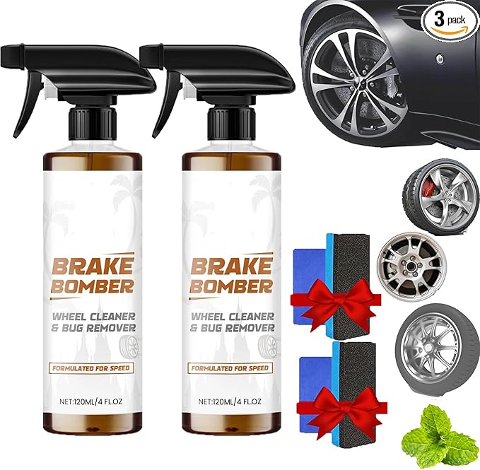 Powerful Wheel and Tire Cleaner Spray, Brake Bomber 3.0 Dust Remover Wheel Cleaner, Car Tire Shine Spray & Rim Cleaner, All Purpose Heavy Duty Cleaning for Painted Wheels Chrome (2PCS)