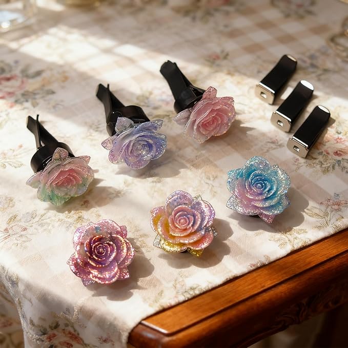 6Pcs Car Cute Colorful Big Flower Car Air Vent Clips Dashboard Decoration Air Freshener Interior Decor for Women Girl