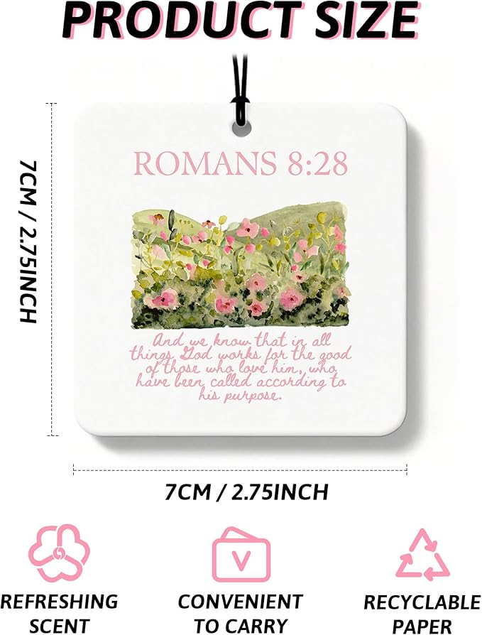 Pink Christian Car Air Freshener 4 Pcs, Coquette Pink Bow Bible Verse Religious Hanging Air Freshener for Cars Closet Drawer Books, Cute Christian Car Accessories Mirror Decor for Women