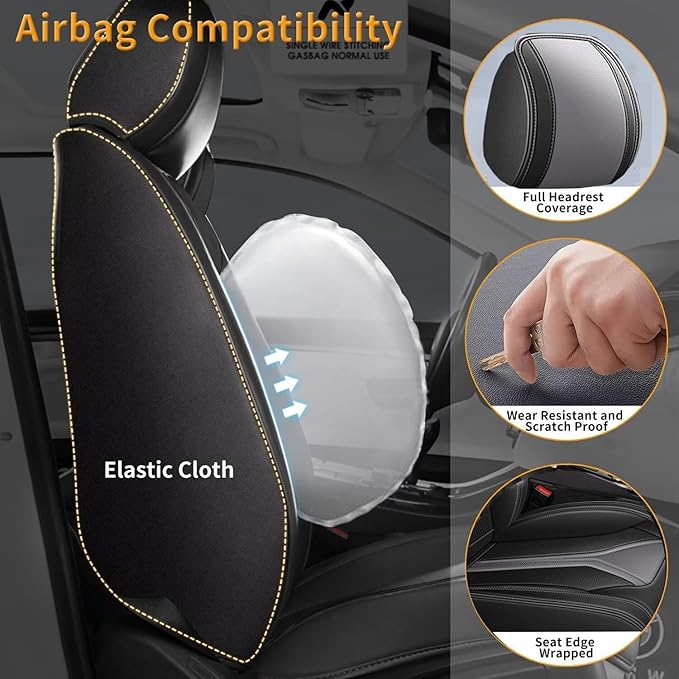 5 Seats Seat Covers Fit for Kia Sorento 2007-2023 2024 2025 Custom Breathable Leather Car Seat Cover Fit for Sorento (5 Seat,Black&Grey)
