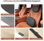 FLORICH Lumbar Support with Headrest Pillow Double-Sided Suede & Leather Car Neck Pillow and Back Cushion Kit Ergonomic Back Rest Pillow Neck Back Pain Relief for Car, Office Chair, Black