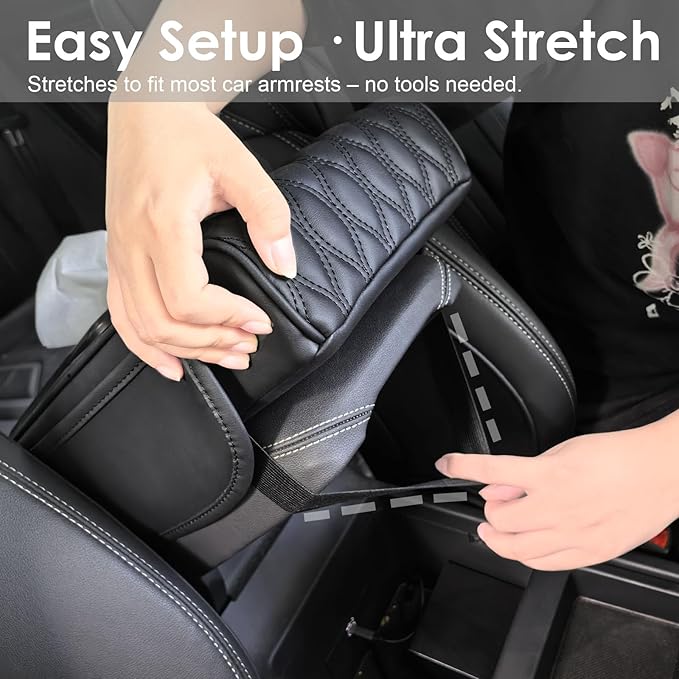 5-in-1 Car Armrest Cushion, Armrest Cover for Car, Nappa Leather Car Console Organizers and Storage for Most Vehicles, Car Accessories (Black, Normal)