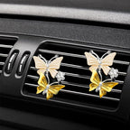 1PC Car Air Fresheners Vent Clips, Cute Dual Butterfly Diamond Rhinestone Car Vent Clip, Air Outlet Perfume Diffuser, Sparkly Bling Car Interior Decoration Accessories for Girls Women Yellow