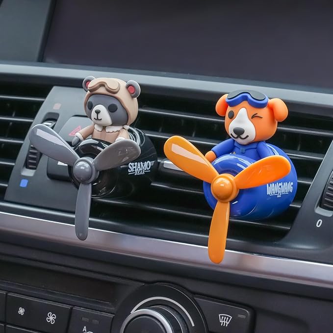 2 Pcs Pilot Car Air Fresheners, Cute Dog Car Vent Clip Air Freshener with 8 Fragrant Tablets Automotive Air Outlet Fan Diffuser, Automotive Interiors Vent Decoration (Dog+Sheep)