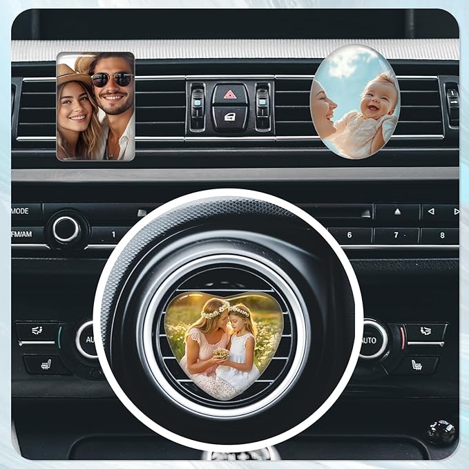 Custom Car Air Vent Clip Pack of 2 with Your Photo Text Personalized Car Air Freshener Customized Air Purifier Scented Crystal Clips for Interior