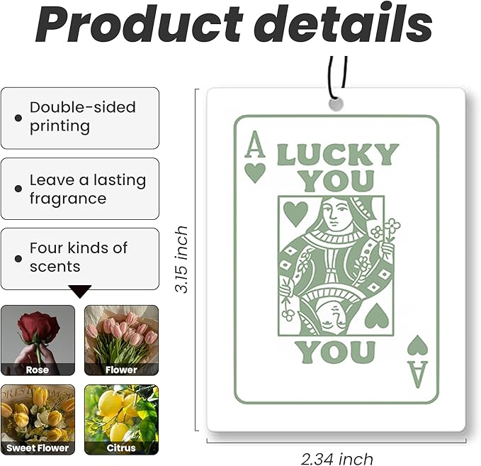 Trendy Sage Green Bow Car Air Freshener 4 Pcs - Coquette Bow Lucky 8 Ball Queen Card Butterfly Hanging Air Freshener 4 Pcs for Cars Closet Drawer Books, Girly Car Accessories Mirror Decor for Women