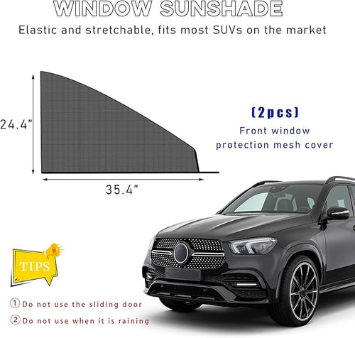 2 PCS Car Window Shades, Auto Front Rear Side Window Sun Shades for Block Heat & UV Protection, Breathable Mesh Baby Window Screen Covers, Universal Car Accessories (SUV Front)