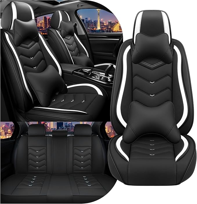CTDS Car Seat Covers for Toyota RAV4 2000-2026, Stylish Sport Seat Cover, Premium Nappa Leather Car Seat Cover. Automobile Seat Covers Sets.(Luxury 5 Seats/Black White)