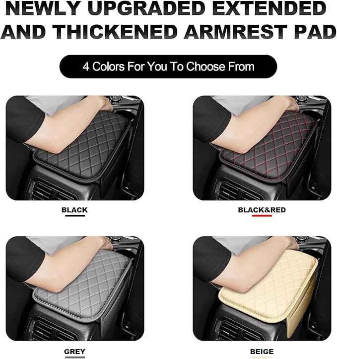 Upgraded Car Center Console Cover Fit for Avalon Faux Leather Car Armrest Cover Cushion with 2 Storage Bags,Car Armrest Storage Box Interior Accessories(Grey&Whiteline)