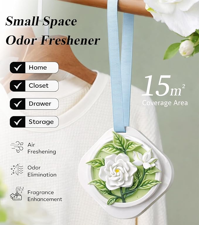White Tea Scent Air Freshener for Closet, Drawer, Car, Gym Bag, Linen Storage, Essential Oil Plaster Diffuser Longer-Lasting Odor Eliminator Than Home Fragrance Sachets for Small Spaces - 2 Pack