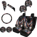 FKELYI Eagle American Flag Car Seat Covers Full Set Car Headrest Covers Gear Shifter Knob and Handbrake Cover Set, Steering Wheel Protector,Cup Coasters