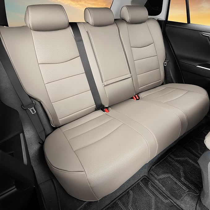 HKZ Fit RAV4 Hybrid Car Seat Cover Set for 2013 2014 2015 2016 2017 2018 Toyota RAV4 Hybrid-Leather(Beige)