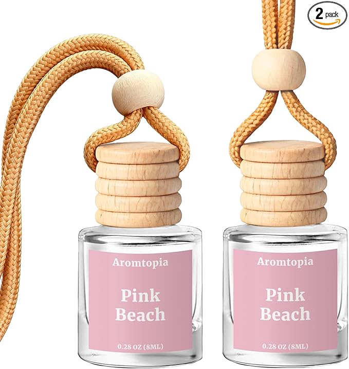 Car Air Freshener Hanging 2 Pack, Aromtopia Pink Beach Essential Oil Diffuser for Cars, Cute Car Accessories for Women & Men, Long-Lasting Car Fragrance Gift