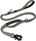 Joytale Tactical Dog Leash Heavy Duty, 4-6FT Shock Absorbing Bungee Lead with 2 Padded Handle, Metal Carabiner Clip, Car Seatbelt, Strong No Pull Leash for Medium Large X-Large Dogs, Army Green