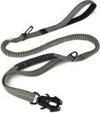 Joytale Tactical Dog Leash Heavy Duty, 4-6FT Shock Absorbing Bungee Lead with 2 Padded Handle, Metal Carabiner Clip, Car Seatbelt, Strong No Pull Leash for Medium Large X-Large Dogs, Army Green