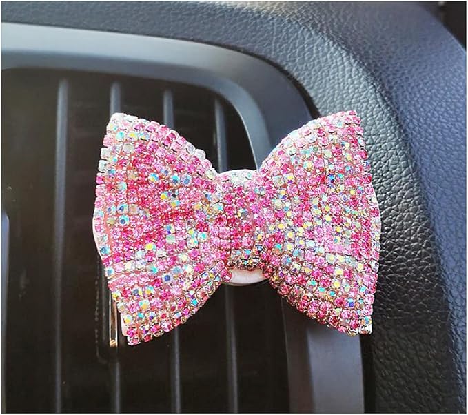 1 Pc Bling Crystal Car Bow-knot Air Vent Fragrance Sparking Rhinestone Car Diffuser Air Freshener with Vent Clip - Pink 1