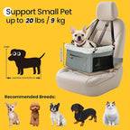 Dog Car Seat Booster for Small Pet Under 20lbs, Portable Travel Puppy Car Seat with Internal Steel Frame, Comfort Cushion & Storage Pockets, Adjustable Straps Fit Most Cars, Grey