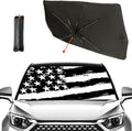 Socira American Flag Car Windshield Sunshade Umbrella Foldable Black Umbrella Sun Shade Cover Patriotic Sunshade Front Window Cover Interior Blocks Uv Rays Keeps Cool (57" X 30")