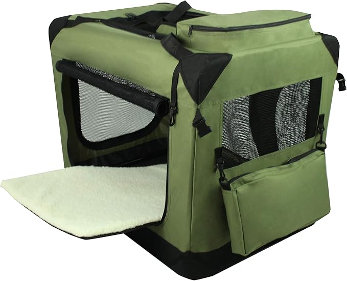 EliteField 3-Door Folding Soft Dog Crate with Carrying Bag and Fleece Bed (2 Year Warranty), Indoor & Outdoor Pet Home (20" L x 14" W x 14" H, Sage Green)