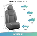 Road Comforts Front Leather Mesh Car Seat Cover - Breathable & Stylish, Airbag Compatible, Universal Fit for Cars, SUVs, Trucks, and Vans - Gray Color