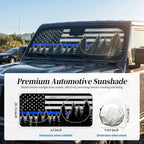 63"x28.5" Car Windshield Sun Shade with Storage Pouch, Stylish Printed Front Window Sunshade with Double Ring Frame, Universal Fit Foldable Heat Blocker & UV Protector for SUV, Sedan (Blue Line Flag)