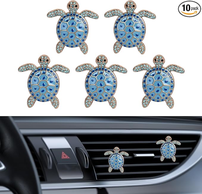 5 PCS Sea Turtles Car Decor, Cute Beach Themed Air Freshener Vent ClipsCar Accessories Decoration for ，Reusable Essential Oil Diffuser, Universal for Most Cars (Blue)