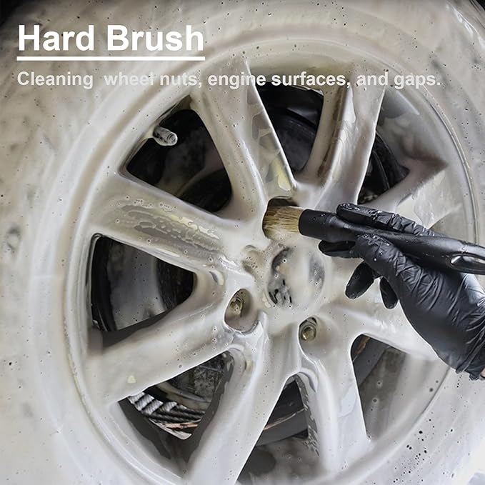 4 PCS Car Detailing Brush Set for Cleaning Interior or Exterior, Boars Bristle Detailing Brushes, Dusting Cleaning Supplies, Tool for Emblem, Air Vents, Wheels, Leather Upholstery Seat