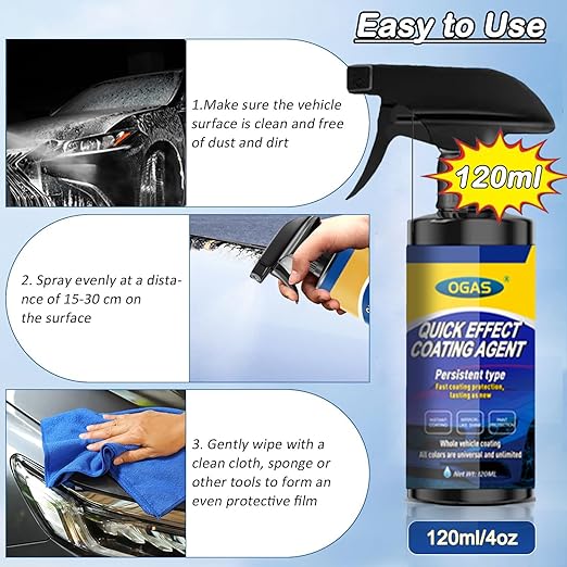 Quick Effect Coating Agent, Ceramic Coating Spray for Car Wax Polish Paint Scratch Repair Spray, Automotive Gloss & Shine Stuff Detailing Supplies, Adds Extreme Gloss, Depth, Shine & Protection-120ml