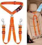 Removable Dog Seat Belt Harness for Car, 3 in 1 Pet Car Seatbelt Leash, Retractable Restraint Secures to Vehicle Headrest & Adjustable Reflective Dog Seatbelt Tether (Orange, Size 2)