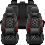Car Seat Covers Compatible with Toyota Camry 2012-2026 Durable Waterproof Automotive Seat Covers Stretchable Fabric Material,Airbag Compatibility,Premium Nappa Leather(Black Red,Full Set with Pillow)