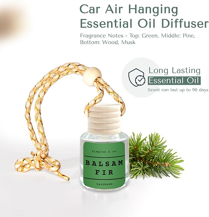 Balsam Fir Car Air Hanging Essential Oil, Car Air Freshener Diffuser, Long Lasting Essential Oils, Aromatherapy Vehicle Diffuser by Simplee & Co