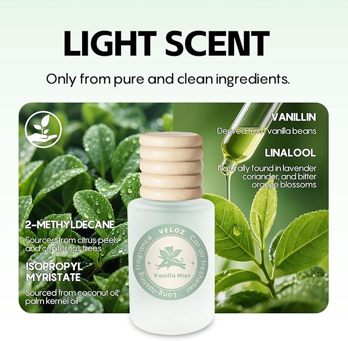 Car Air Freshener-Vanilla Mist Scent Car Fresheners Long Lasting Essential Oil Car Diffuser- Cute Car Accessories for Women Interior without Methyl Carbitol&Hexylene Glycol