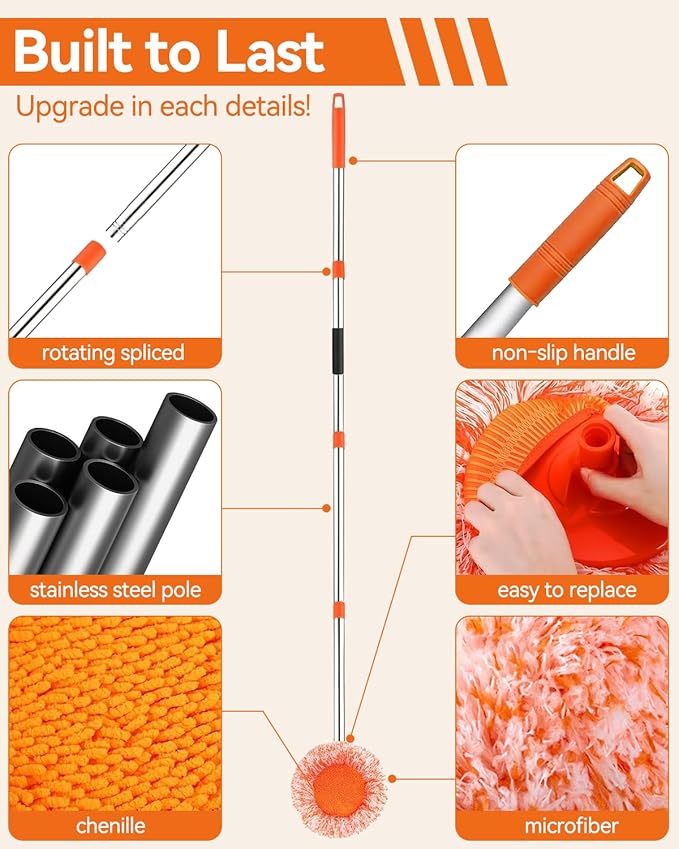 68" Car Wash Brush with Long Handle, 2 in 1 Car Wash Brush Kit, Chenille Microfiber Car Wash Mop with Replacement Head, Car Washing Kit for Cars RV Truck Exterior
