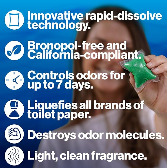 Walex Bio-Pak Black Holding Tank Deodorizer & Waste Digester Drop-Ins - Advanced Enzyme Formula for Rapid Breakdown of Waste & Paper, Removes Odors & Cleans Tank; Alpine Fresh, 10-Pack