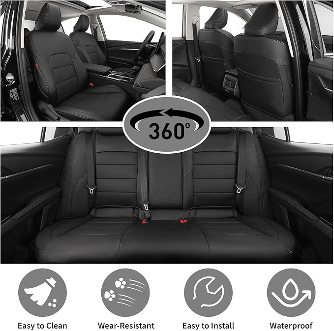 EKR Camry Seat Cover for Toyota Camry L LE XLE 2012 2013 2014 2015 2016 2017 (Not for Hybrid) Leather Car Seat Cover Full Set for Trucks SUV-Faux Leather (Black)