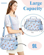 Insulated Lunch Bag for Men & Women, 9L Leakproof Lunch Box Soft Cooler Tote with 5 Pockets, 600D Oxford, EVA Lining, Adjustable Strap for Work, Picnic, Beach&Travel-Corduroy Pink Flower
