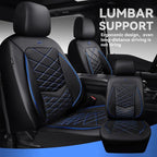 CAR PASS Luxury Nappa Leather Seat Covers Full Set, Water Resistant Faux Leather Seat Cover with Lumbar Support, Breathable Automotive Seat Covers Universal Fit for Sedan SUV Van Truck, Black Blue