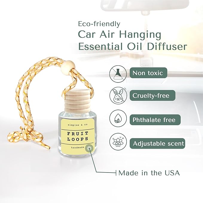 Fruity Rings, 2 Pack, Car Air Hanging Essential Oil Diffuser, Car Air Freshener Diffuser with Long Lasting Essential Oils, Aromatherapy Vehicle Diffuser, Long Lasting