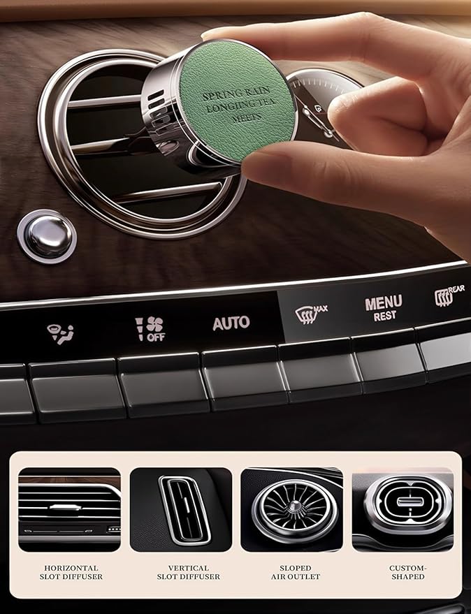 Luxury Leather Car Air Freshener Vent Clip, Premium Metal Vent Clip Design, Multi-Color for selection, Fit for Horizontal/Vertical Vents, Long Lasting for Car Interior.