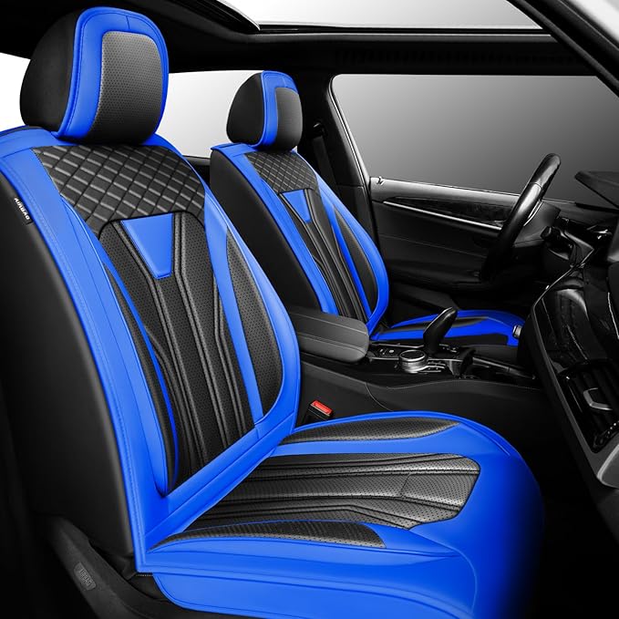 Fit Tucson Car Seat Covers Premium Leather for Hyundai Tucson 2010-2025 2026. Waterproof， Breathable, Scratch-Resistant & All-Weather Seat Cushion Protector (Front Seat,Blue&Black)