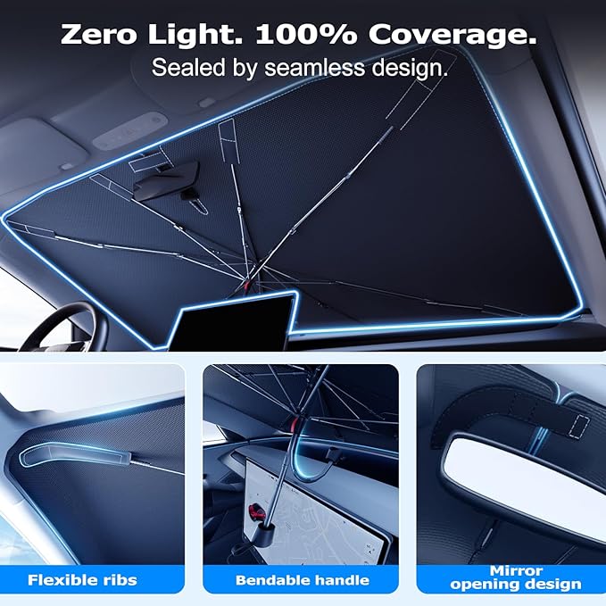 [Upgraded] DooGooCoo Windshield Sun Shade Umbrella - Medium, Car Sunshade for Front Windshield [UV Block & Heat Shield], Keep Car Cooler & Protect Interior Sun Shade for car Windshield (57"x32")