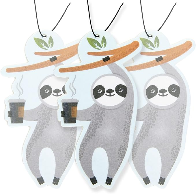 Cute Coffee Sloth Car Air Freshener Scented With Premium Oils By Fresh Fresheners (4 Pack)