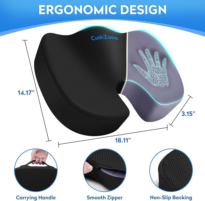 Seat Cushion, Office Chair Cushions, Car Seat Cushion, Non-Slip Sciatica & Back Coccyx Tailbone Pain Relief Chair Pad, Memory Foam Pillow for Computer Desk, Wheelchair, Driving(Black)