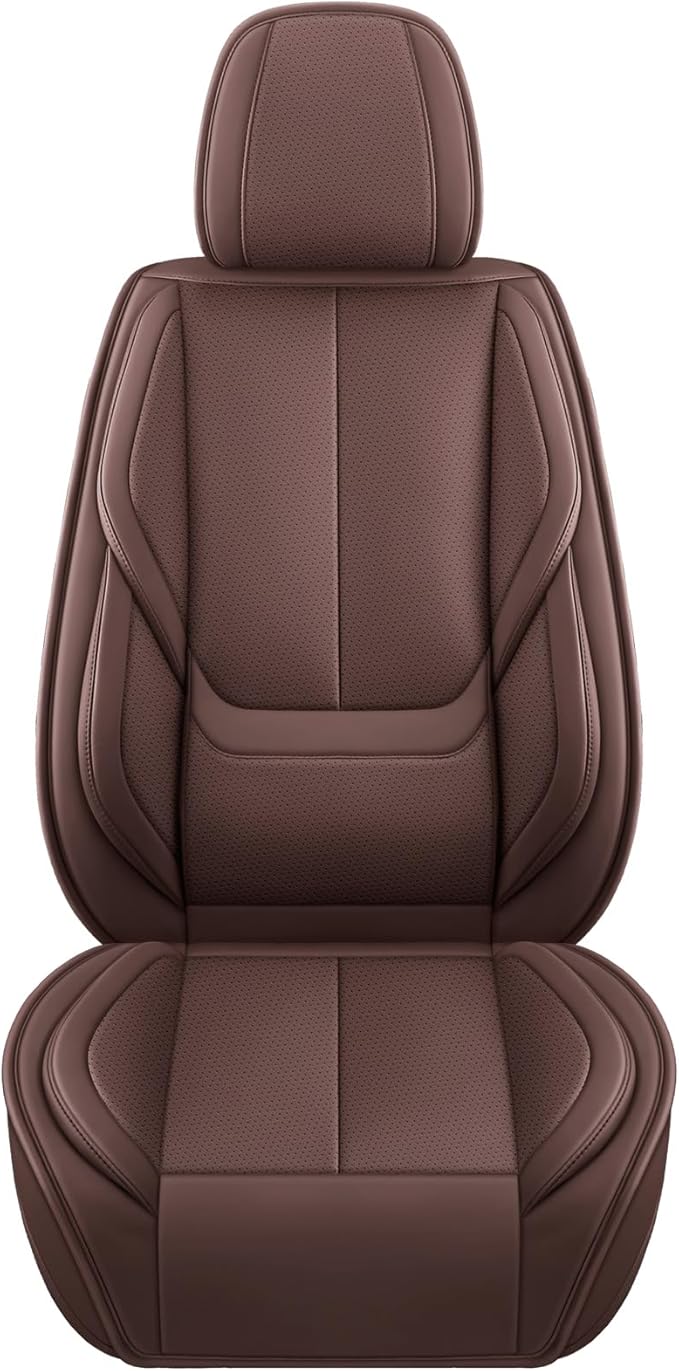 Car Seat Covers Full Set, Car Seat Cover Lumbar Support, Car Seat Protector Waterproof, Nappa Leather Car Seat Cushion, Front Seats and Back Fit for Most Cars Brown