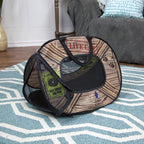SportPet Designs Pop Open Cat Carrier, Soft-Sided Collapsible Travel Carrier for Cats up to 15 lbs, Lightweight Portable Design with Mesh Ventilation & Secure Zippers, Patterned Live Cat