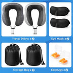 Travel Pillow, 2 Pack Travel Pillows for Sleeping Airplane, Neck Pillow Airplane, Memory Foam Neck Pillow Set with Eye Mask, Earplugs and Storage Bag -Grey & Light Grey